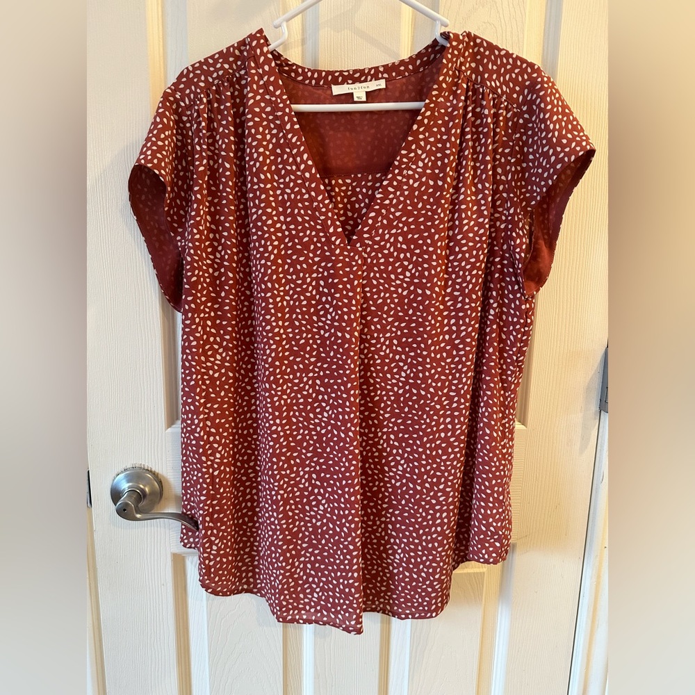 Deep red flowy blouse. Very cute.